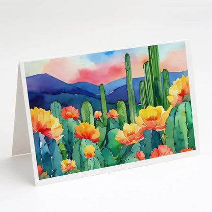 Arizona Saguaro Cactus Blossom in Watercolor Greeting Cards Pack of 8 WEM Support (www.WEM.support)