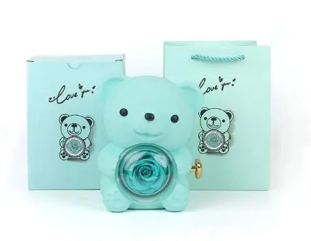 Rotating Bear Gift Box Rose Jewelry Box WEM Support (www.WEM.support)