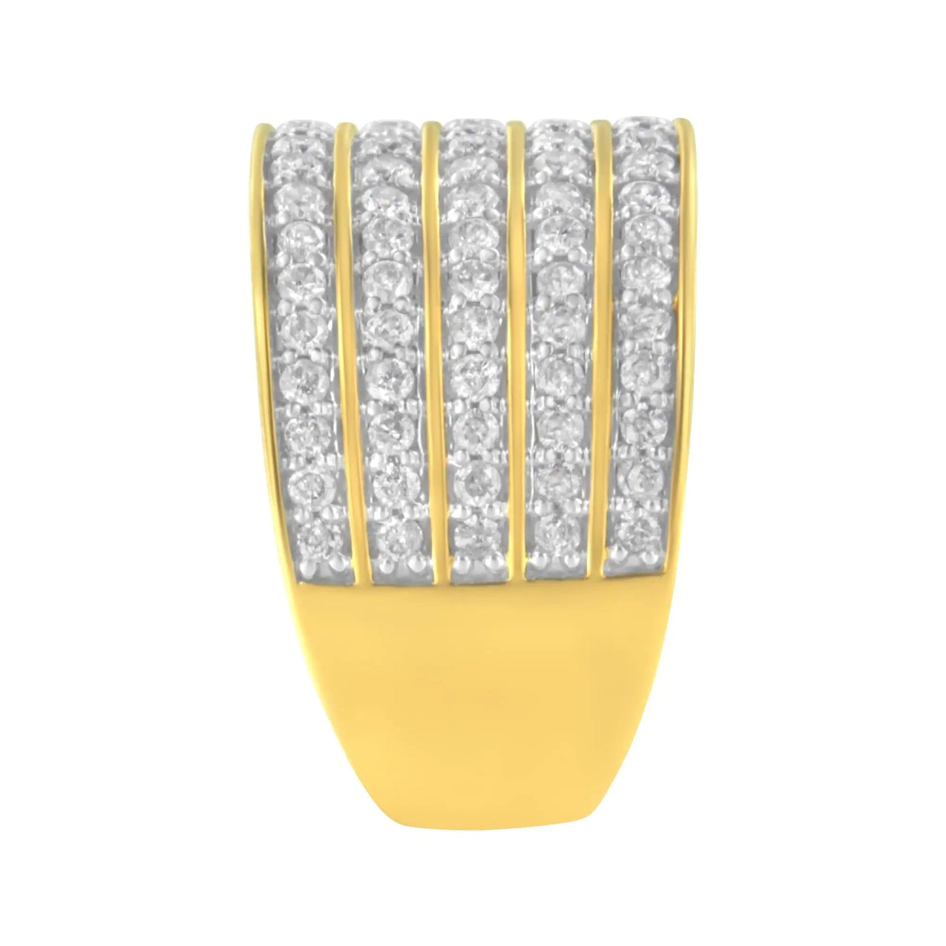 Bague multi-rangées en argent sterling .925 plaqué or jaune 14K avec diamants (1 1/10 Cttw, couleur J-K, clarté I1-I2) WEM Support (www.WEM.support)