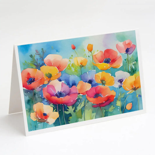 Anemones in Watercolor Greeting Cards Pack of 8 WEM Support (www.WEM.support)