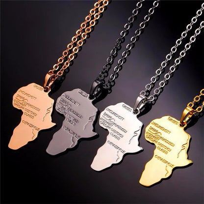 Africa Map Stainless Steel Pendant Necklace WEM Support (www.WEM.support)