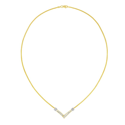 14K Yellow and White Gold 1/4 Cttw Princess Cut Diamond Channel-Set “V” Shape 18" Pendant Necklace (H-I Color, SI2-I1 Clarity) WEM Support (www.WEM.support)