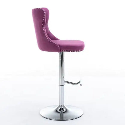 Swivel Velvet Barstools Adjusatble Seat Height From 25-33 Inch Purple,Set Of 2 WEM Support (www.WEM.support)