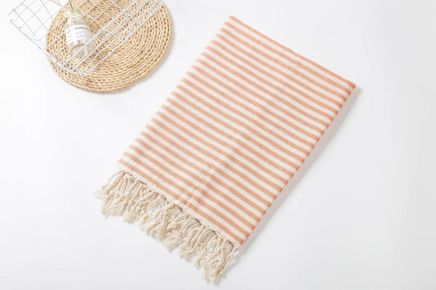 Fringed Beach Towel Polyester Cotton Wearable Striped Bath Towel Cushion Tablecloth