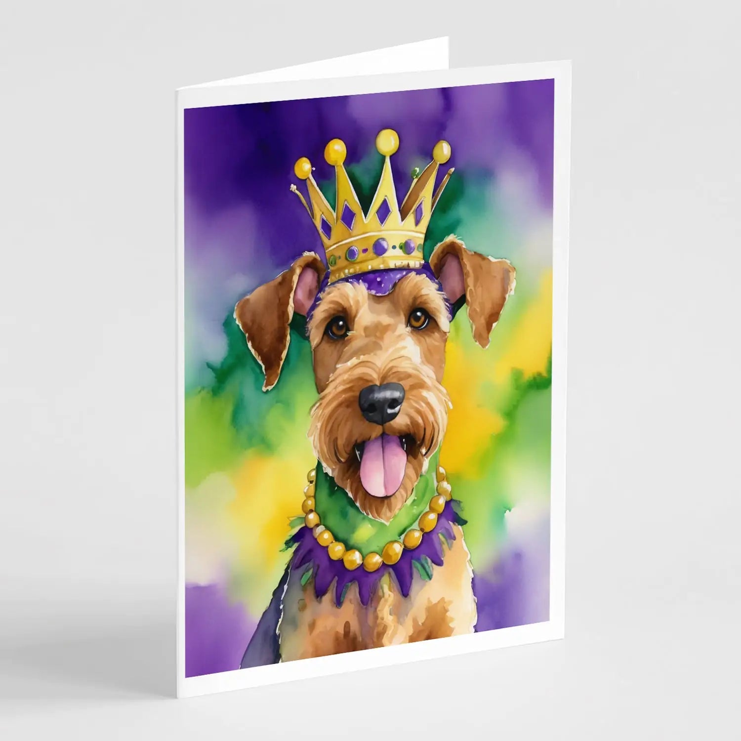 Airedale Terrier King of Mardi Gras Greeting Cards Pack of 8 WEM Support (www.WEM.support)