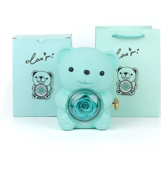 Eternal Rose Teddy Bear Jewelry Box & Necklace WEM Support (www.WEM.support)
