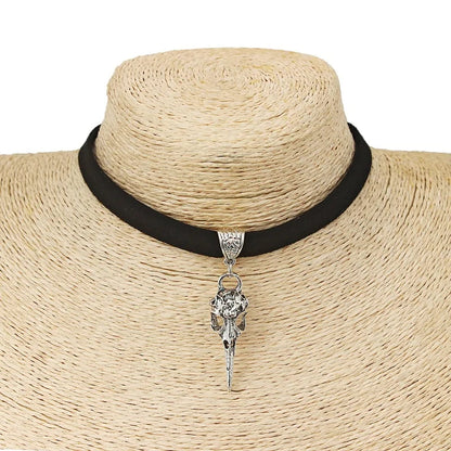 Raven Skull Bird Charm Choker Necklace WEM Support (www.WEM.support)