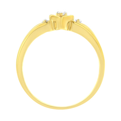 Anel de Diamante Triplo Coração em Ouro Amarelo 10KT com 1/20 cttw (K-L, I1-I2) WEM Support (www.WEM.support)