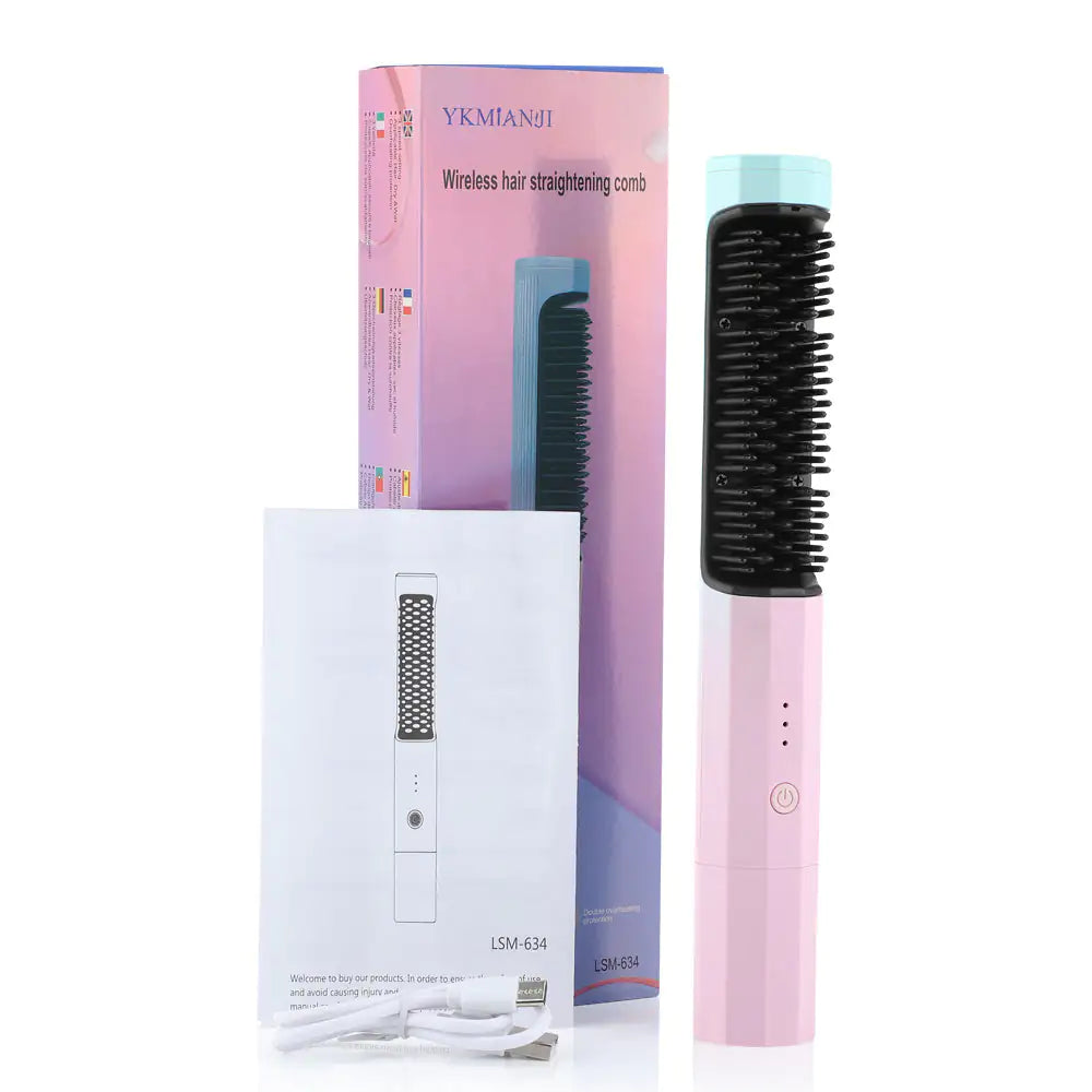 Straightening Comb Rechargeable Hair Wireless Straightener Curler Curling Straighten Dual-purpose Travel Portable USB Charging WEM Support (www.WEM.support)