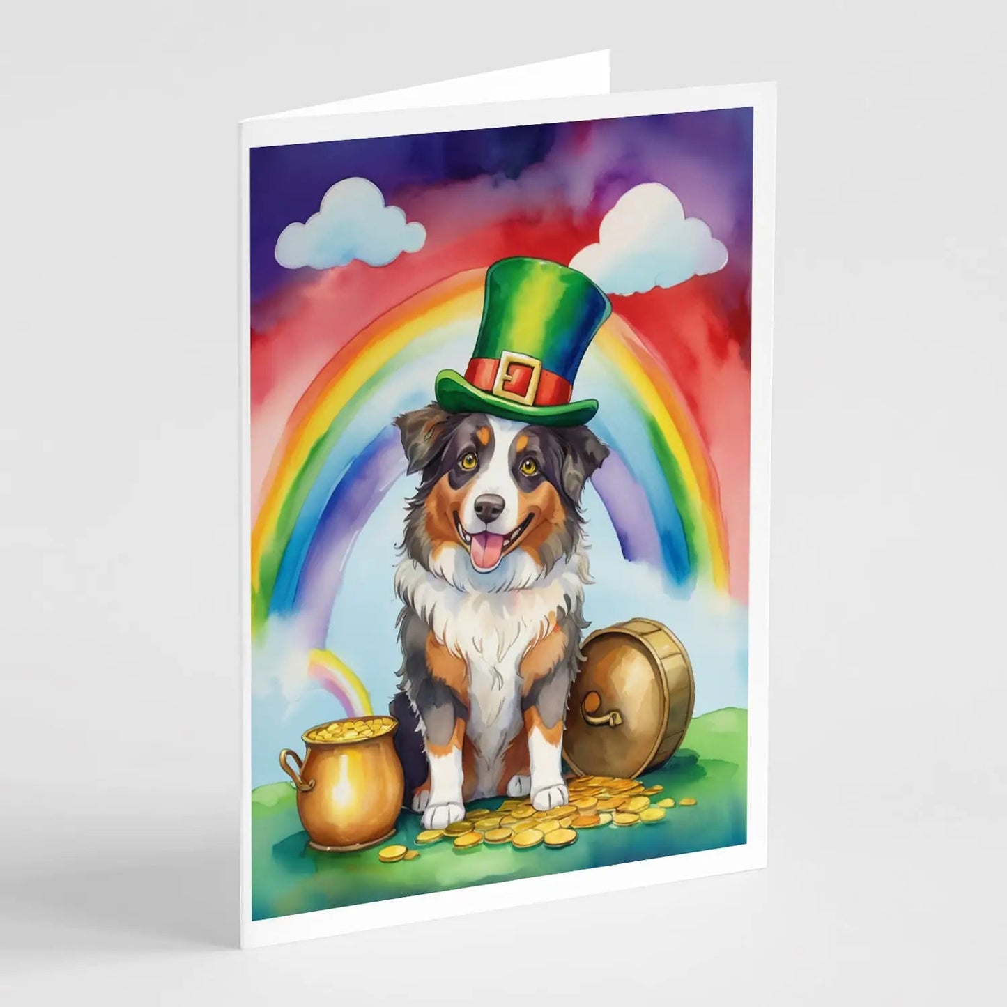 Australian Shepherd St Patrick's Day Greeting Cards Pack of 8 WEM Support (www.WEM.support)