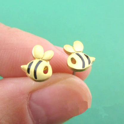 Baby Bee Earrings Variation Gold With Black Accents WEM Support (www.WEM.support)