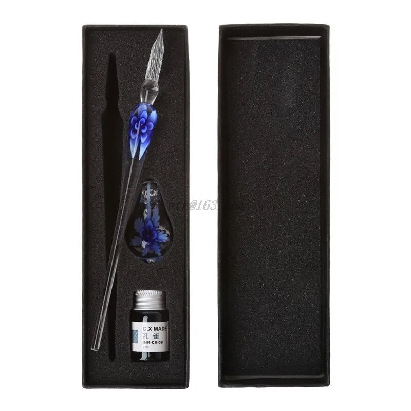Elegant Crystal Floral Glass Dip Pen WEM Support (www.WEM.support)